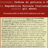 30 novembre, Convegno: Ordine di polizia n.5. La Repubblica Sociale Italiana contro gli ebrei
