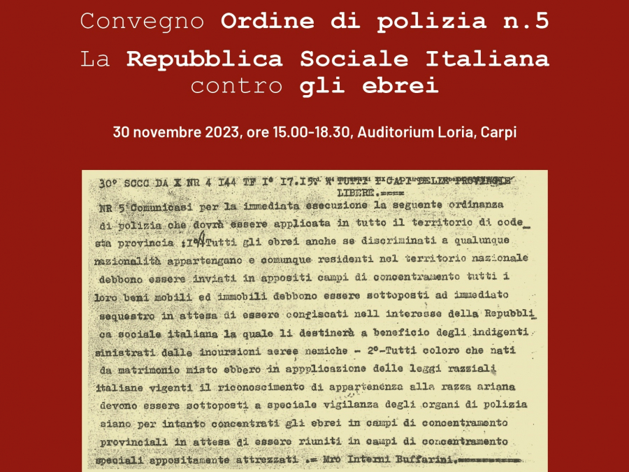 30 novembre, Convegno: Ordine di polizia n.5. La Repubblica Sociale Italiana contro gli ebrei