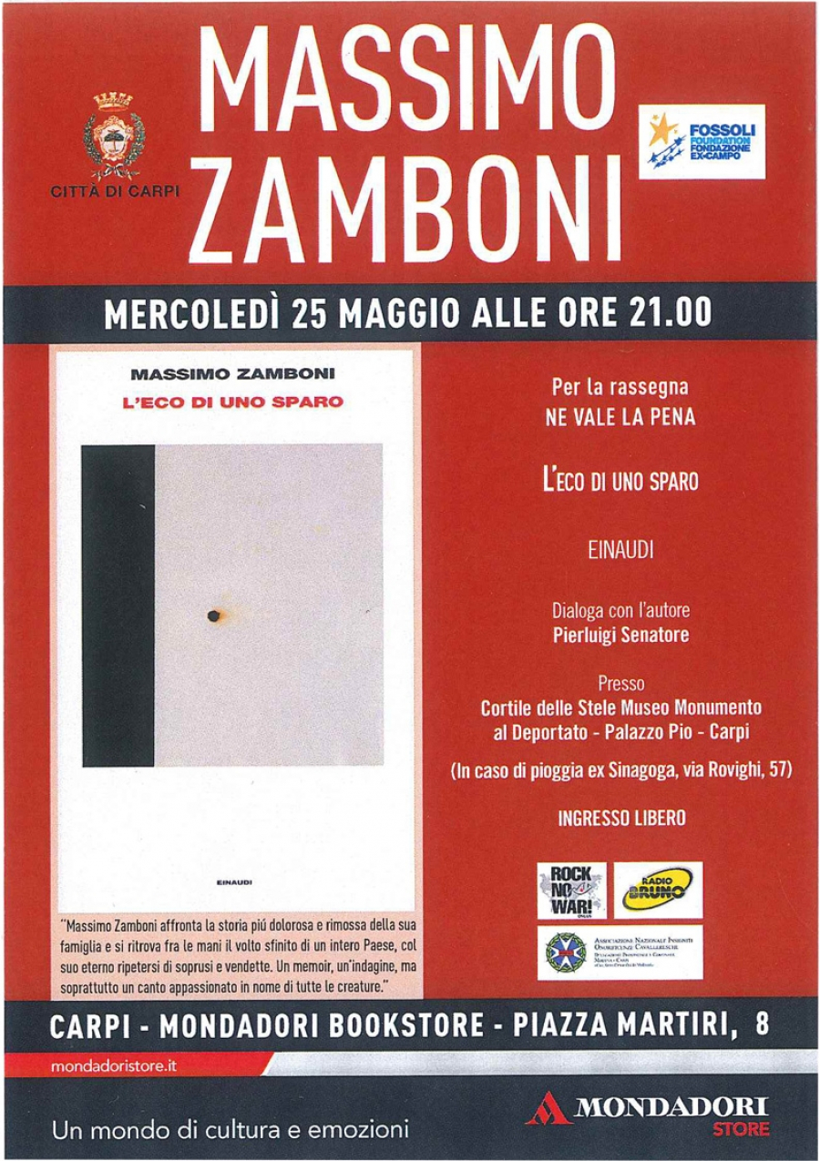 MERCOLEDI' 25 MAGGIO ORE 21: presentazione del volume L'ECO DI UNO SPARO di Massimo Zamboni 