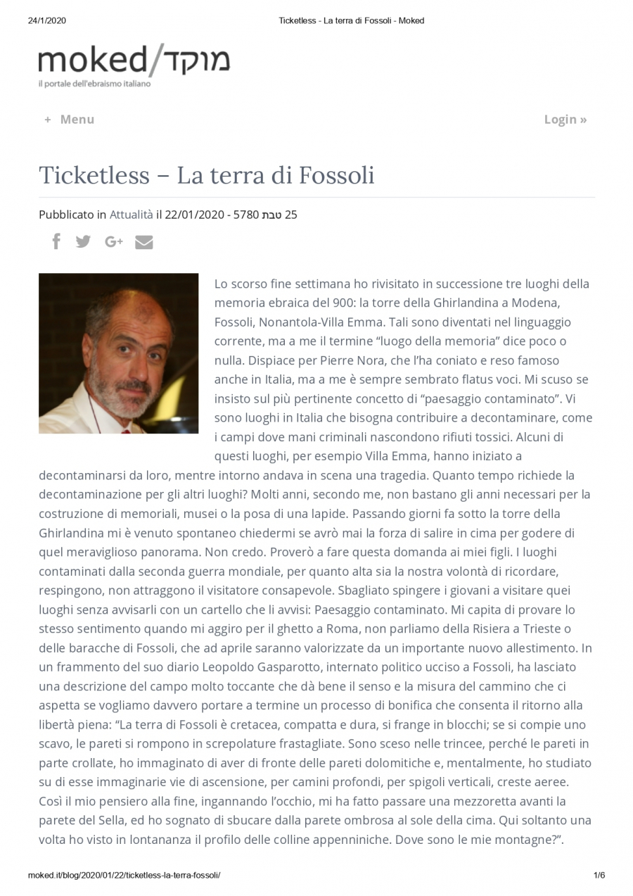 Ticketless - La terra di Fossoli, Articolo di Alberto Cavaglion