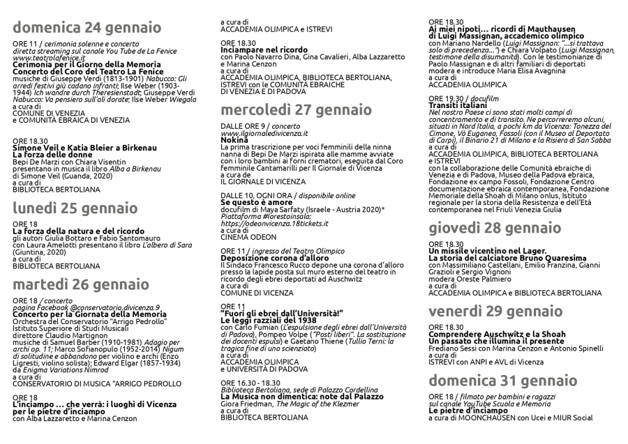 27 gennaio, Docufilm: Transiti italiani a cura di Accademia Olimpica di Vicenza