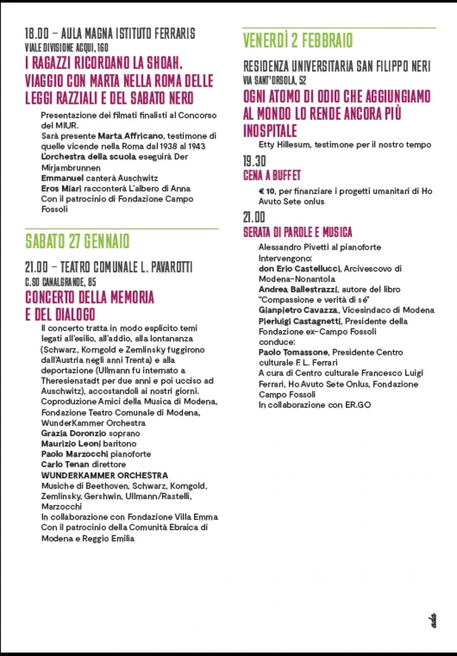 GIORNATA DELLA MEMORIA| le iniziative in collaborazione con il Comune di Modena