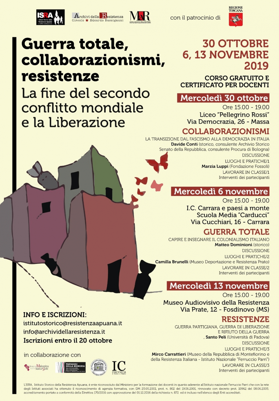 30 ottobre, 6 e 13 novembre, Massa Carrara. Corso gratuito per docenti: Guerra totale, collaborazionismi, resistenze