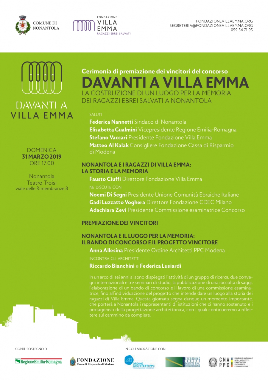 31 marzo, Cerimonia di premiazione dei vincitori del concorso: Davanti a Villa Emma. Nonantola, Teatro Troisi