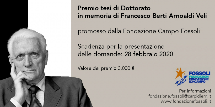 Bando per Premio tesi di Dottorato in memoria di Francesco Berti Arnoaldi Veli, scadenza 28 febbraio 2020