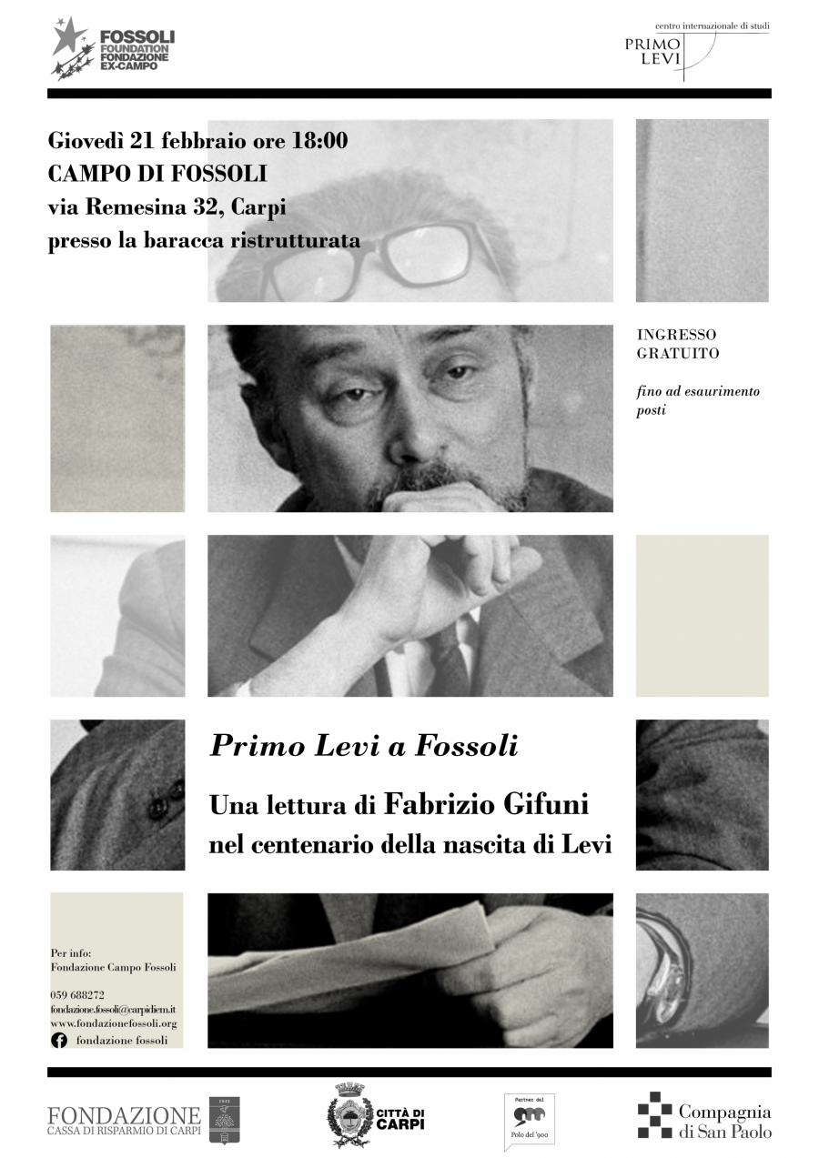 21 febbraio: Primo Levi a Fossoli. Una lettura di Fabrizio Gifuni nel centenario della nascita di Levi