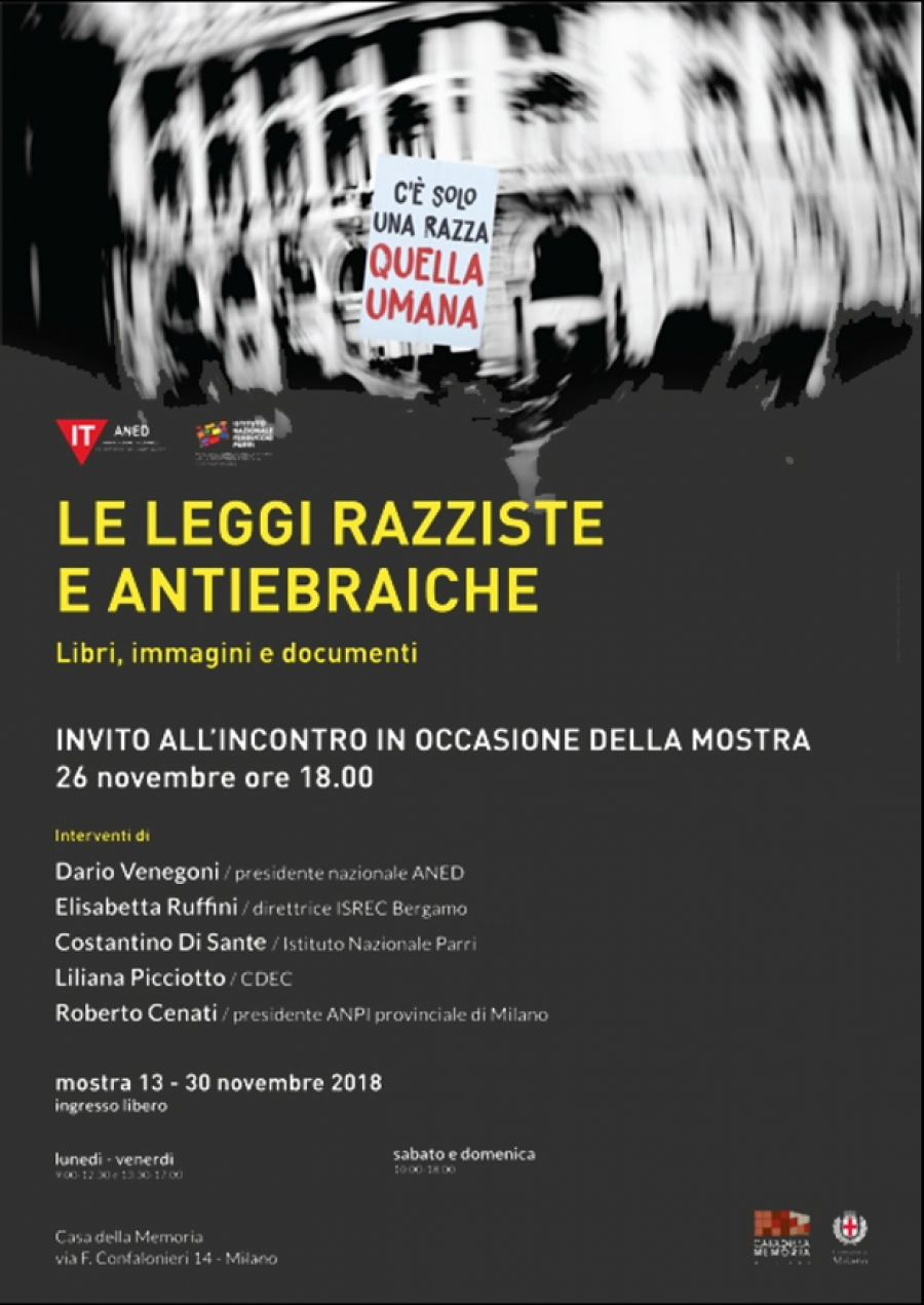 26 novembre  - Casa della Memoria, Milano. Le leggi razziste e antiebraiche
