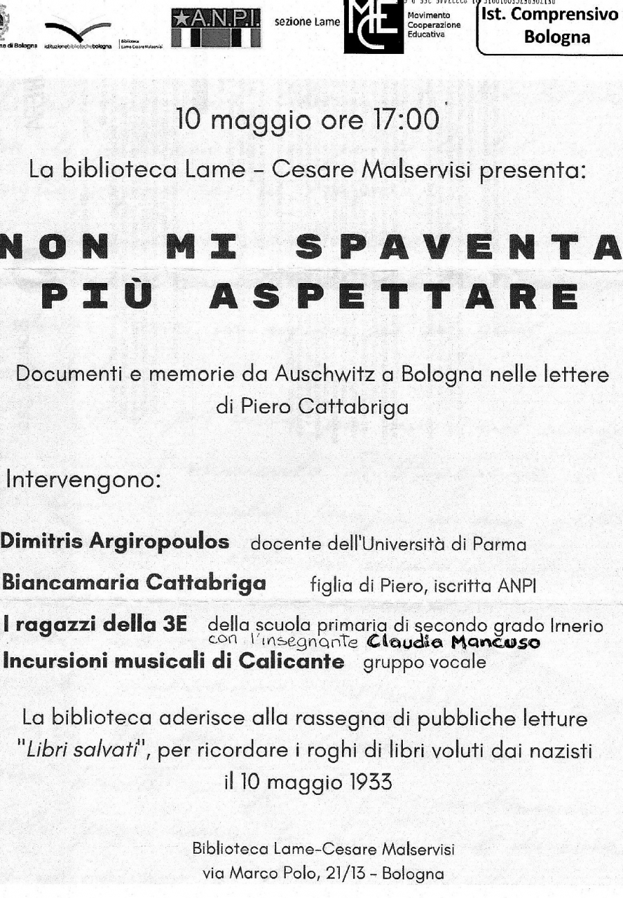 10 maggio: Documenti e memorie da Auschwitz a Bologna nelle lettere di Piero Cattabriga